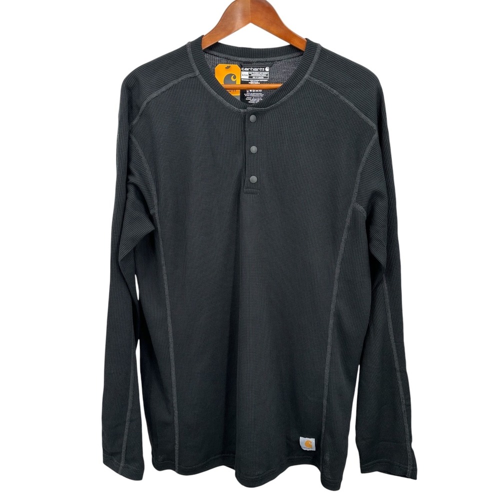 Carhartt Force Henley Top Waffle Texture Midweight Base Layer Black Men's XL NWT